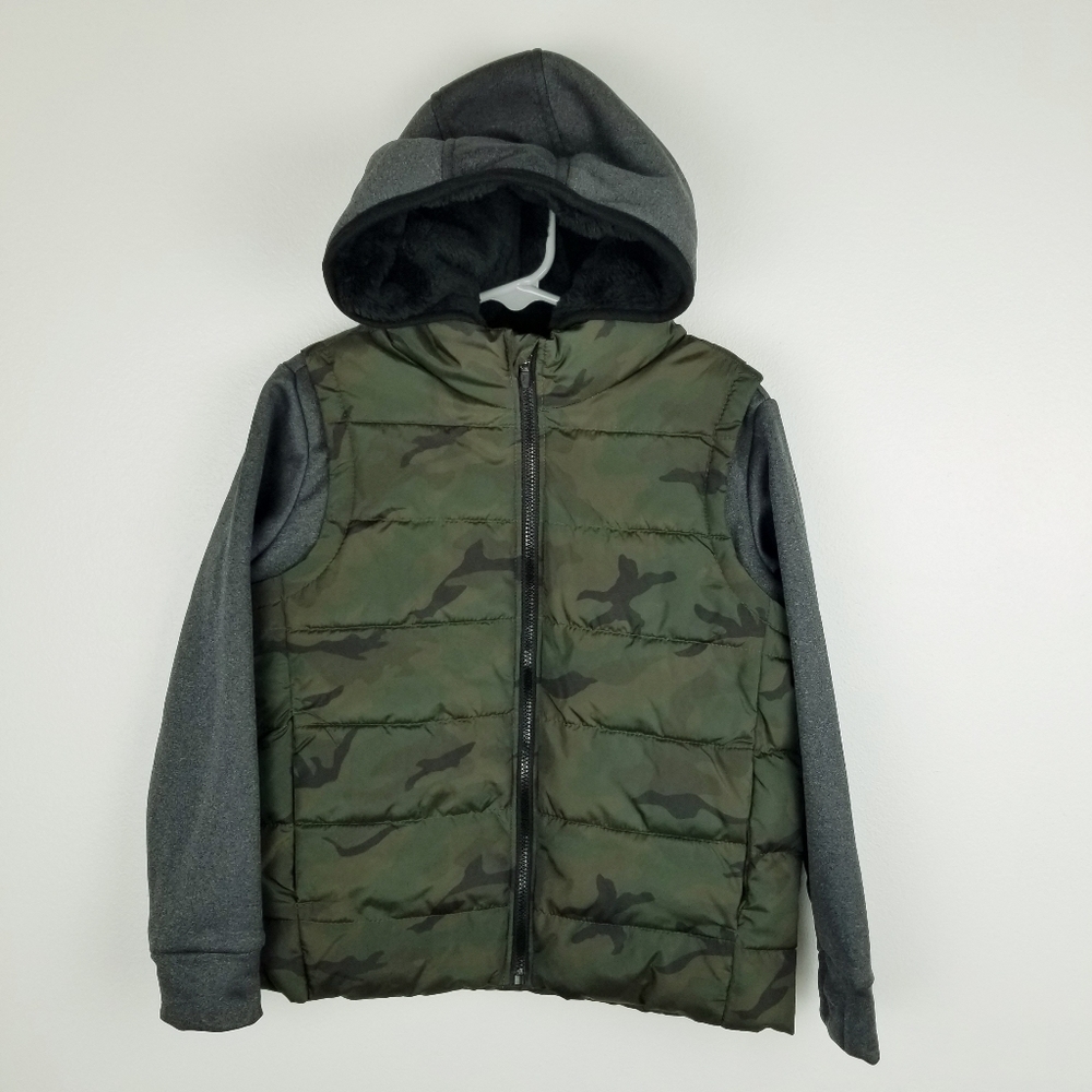 Old Navy Boy's 2-in-1 Camo Puffer Vest Hooded Sweatshirt NWT